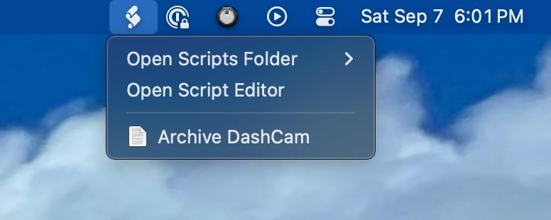 Screenshot: Archive DashCam available from the macOS Scripts menu